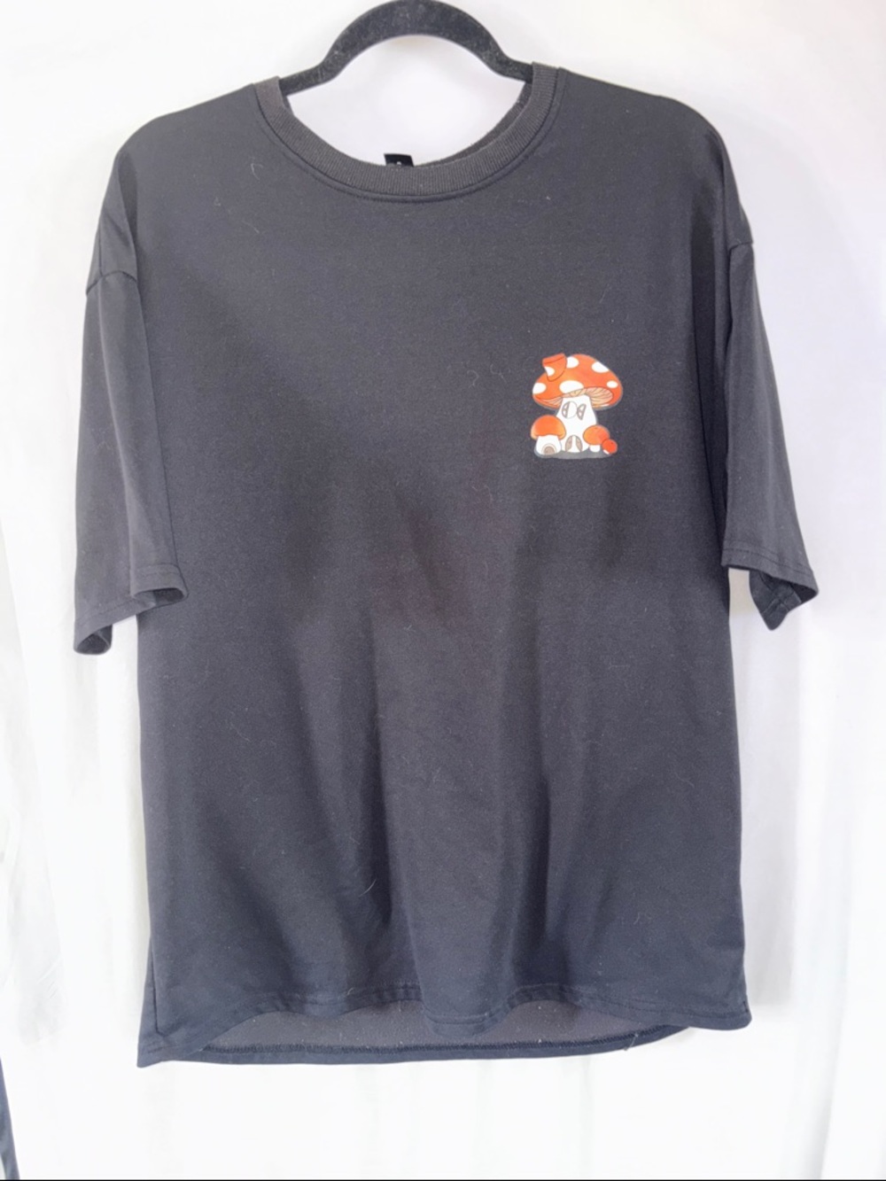 SHEIN Black Crewneck Tee with Mushroom